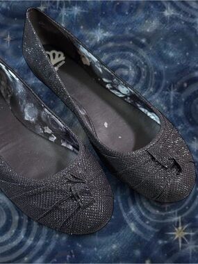 Y2K FERGALICIOUS Black Ballet Flats Shiny Sparkle Metallic Whimsigoth Prep